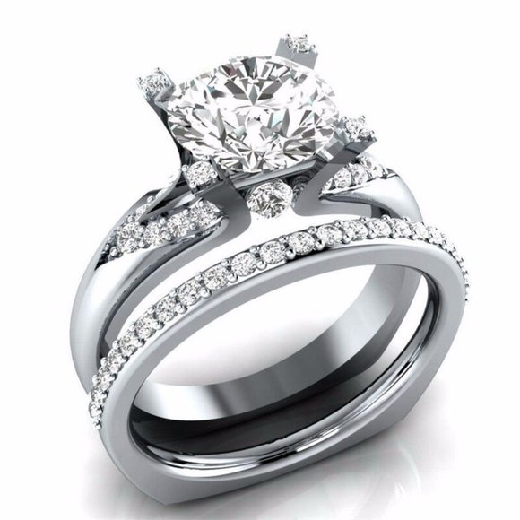 Elegant 925 Silver Round Cut White Sapphire Ring